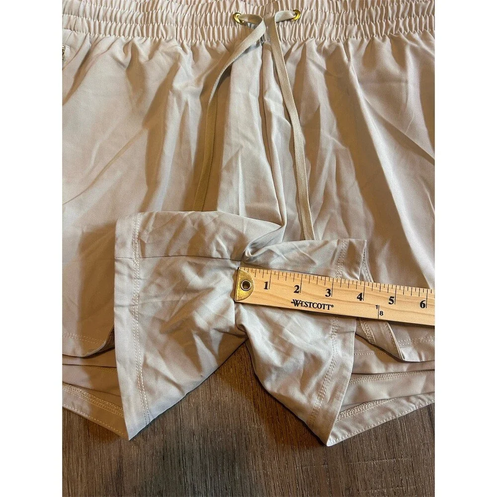 Athlecia Women's Woven Running Shorts Beige Stone Wash Drawstring Size 36